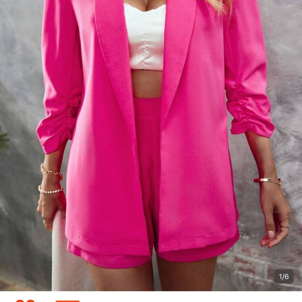 Women's Hot Pink Blazer Jacket and shorts - Stylish Open Front Coat